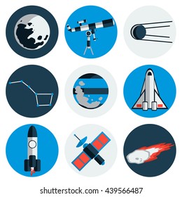 Flat design icons of space and astronomy.