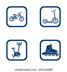 flat design icons sport set - bike, scooter, hometrainer and inline roller