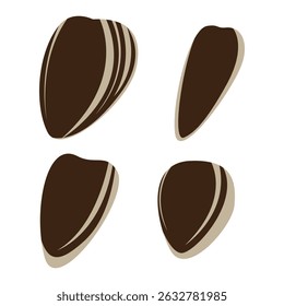 Flat design icons of sunflower seeds in various styles. Ideal for healthy food visuals, packaging, organic products, and seed illustrations.