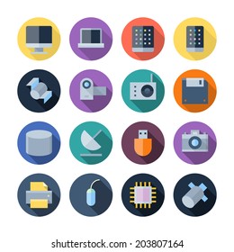 Flat Design Icons For Technology and Devices. Vector illustration eps10, transparent shadows.