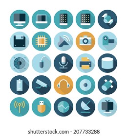 Flat design icons for technology and devices. Vector eps10 with transparency.
