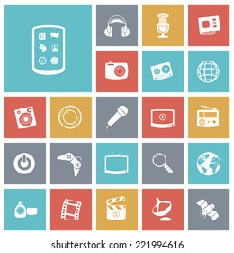 Flat design icons for technology and entertainment. Vector illustration.