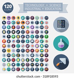 Flat Design Icons For Technology, Industrial, Science and Education. Vector eps10. Easy to recolor. Transparent shadows and relief in separate layers.