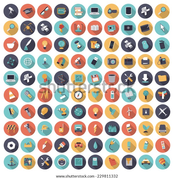 Flat Design Icons Technology Science Industrial Stock Vector Royalty Free