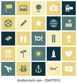 Flat design icons for travel and leisure. Vector illustration.