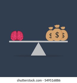 Flat Design Of Idea And Money On The Scale