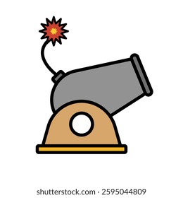 Flat design ignited cannon icon. Vector.