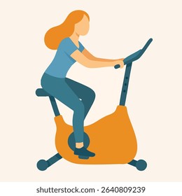 Flat Design Illustrated Woman Exercising Stationary Bike Equipment Icon