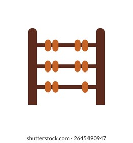 Flat design illustration of an abacus with brown frame and orange beads isolated on a White Background. The composition is simple and balanced.