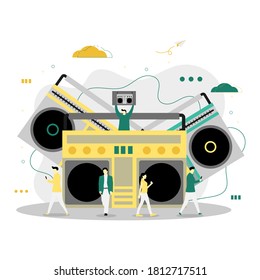 Flat design illustration about radio and people. Suitable for radio related matters, radio day anniversaries for example etc.