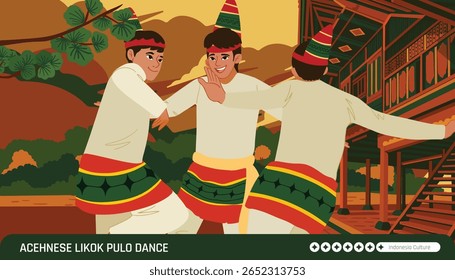 Flat Design Illustration of the Aceh Seudati Dance from Indonesia