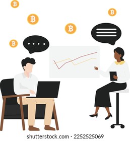 Ilustración de diseño plano de análisis de gráfico digital en criptodivisa