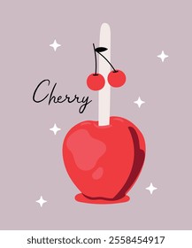  Flat Design Illustration Apple Caramel at Cherry Taste