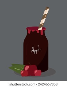 Flat Design Illustration with Apple Drink a Bottle