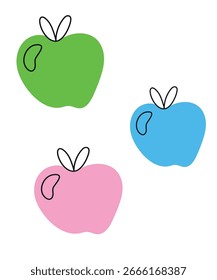  Ilustración de diseño plano con manzana Tres Colores en estilo Doodle