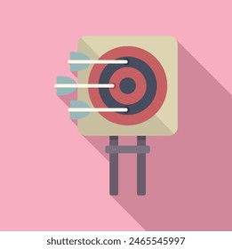 Flat design illustration of archery target with arrows hitting the center, symbolizing goal achievement