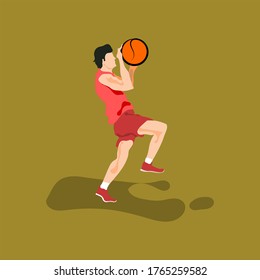 Flat design illustration of an athlete playing basketball. Basketball vector flat design.