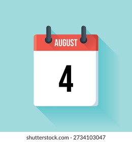 A flat design illustration of an August calendar page displaying the fourth of the month.