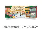Flat Design Illustration of an Authentic Market Day Festival Event