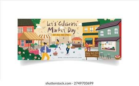 Flat Design Illustration of an Authentic Market Day Festival Event