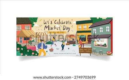 Flat Design Illustration of an Authentic Market Day Festival Event