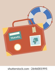  Flat Design Illustration with Bag and Lifebuoy