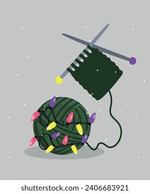Flat Design Illustration Ball Wool and Knitting Needles,Lights