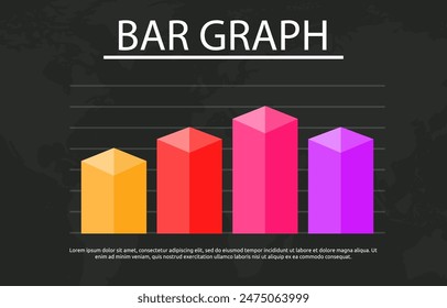 Flat Design Illustration of Bar Graph Chart Diagram for Business Data Report with World Map Background