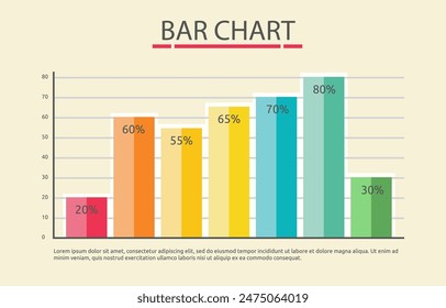 Flat Design Illustration of Bar Graph Chart Diagram for Business Data Statistic Report with Number Percentage
