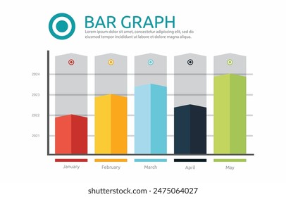Flat Design Illustration of Bar Graph Chart Diagram for Business Data Monthly Report