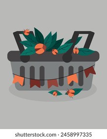  Flat Design Illustration with Basket Bag a Bug