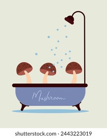 Flat Design Illustration with Bath at Mushroom