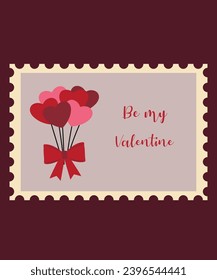 Flat Design Illustration with Be My Valentine at Stamp