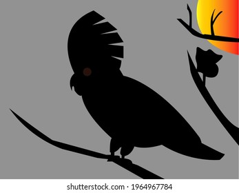 Flat design illustration of bird silhouette, with dry tree branches