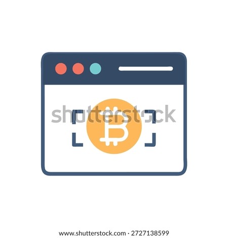 Flat design illustration of a Bitcoin inside a simple browser window. Clean and modern, suitable for fintech applications.