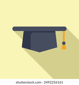 Flat design illustration of a black graduation cap with tassel on a cream backdrop