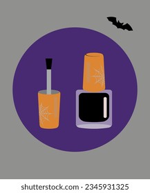 Flat Design Illustration with Black Nail Polish and Bat,Web