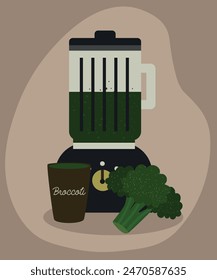 Flat Design Illustration with Blender Smoothie at Broccoli