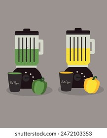  Flat Design Illustration with Blender Smoothie at Green Bell Pepper and Yellow Bell Pepper