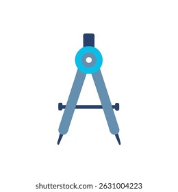 A flat design illustration of a blue compass over a White Background. Concept of mathematics or architecture.