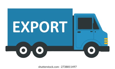 A flat design illustration of a blue delivery truck with the word 