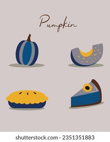  Ilustración de diseño plano con especias de calabaza azul