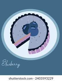Flat Design Illustration with Blueberry Cake Missing One Piece