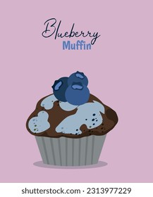 Ilustración de diseño plano con el Muffin de arándano azul