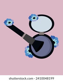 Flat Design Illustration with Blush and Brush, Blue Flowers