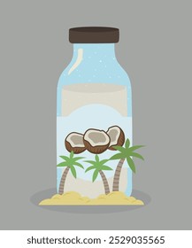 Flat Design Illustration with Bottle at Coconut Juice