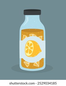 Ilustração de Design Plano com Garrafa em Suco de Limão