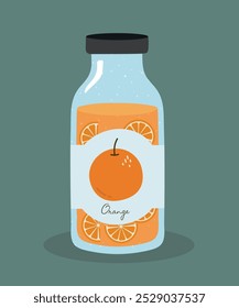 Flat Design Illustration with Bottle at Orange Juice