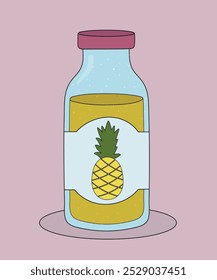 Flat Design Illustration with Bottle at Pineapple Juice