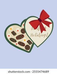Flat Design Illustration with Box of Chocolates at Happy Holiday Taste